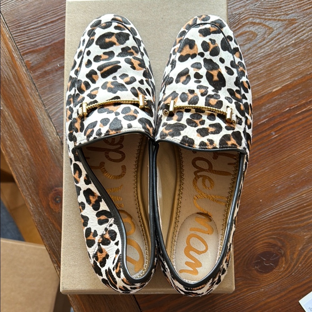 Sam Edelman Leopard Print Loafers with Gold Accent
